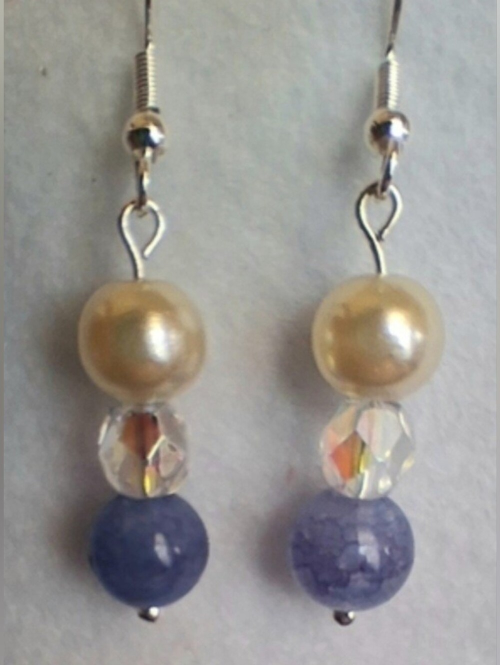 Classic Hand Crafted Faux Pearl & Blue Bead Drop Pierced Earrings